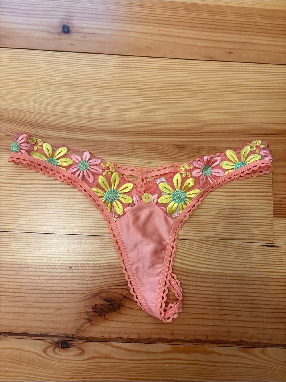 For Love And Lemons Coral Floral Embroidered Thong Panty